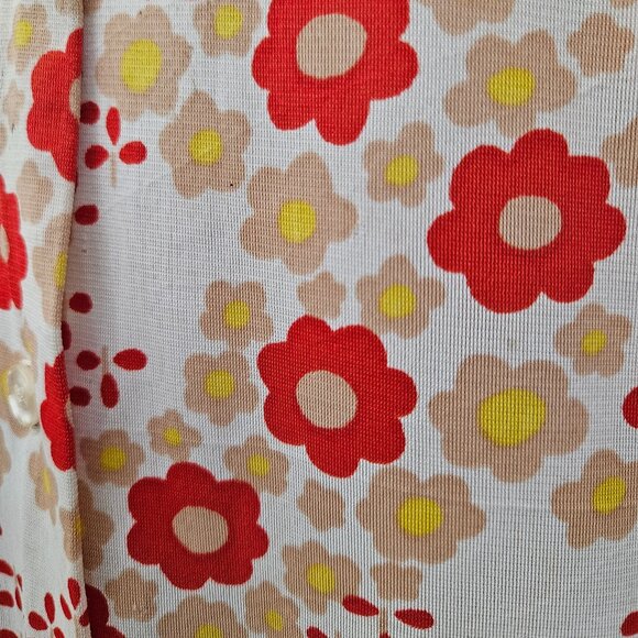 70s Shapely Flower Power Dagger Collar Long Sleeve Button Down Shirt - Picture 6 of 15